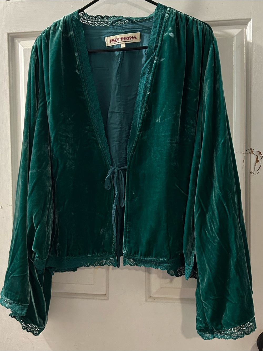 Free People Teal Velvet Tie-Front Robe Jacket